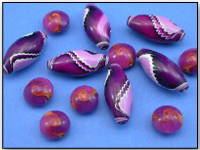 Polymer Clay Beads in Violet, Raspberry, & Amber