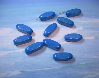 10 Vintage Lucite Beads Bright Blue Oblong Ovals Faux Wood