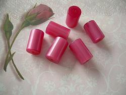 6 Vintage Moonglow Lucite Beads Rose Pink Cylinders