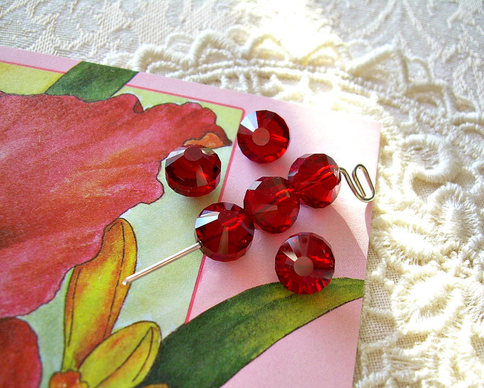 VINTAGE Swarovski Crystal Beads Art. 5101 8mm Siam Ruby Red 6