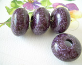 4 Vintage Lucite Plum Purple Lentil Beads with Large Hole